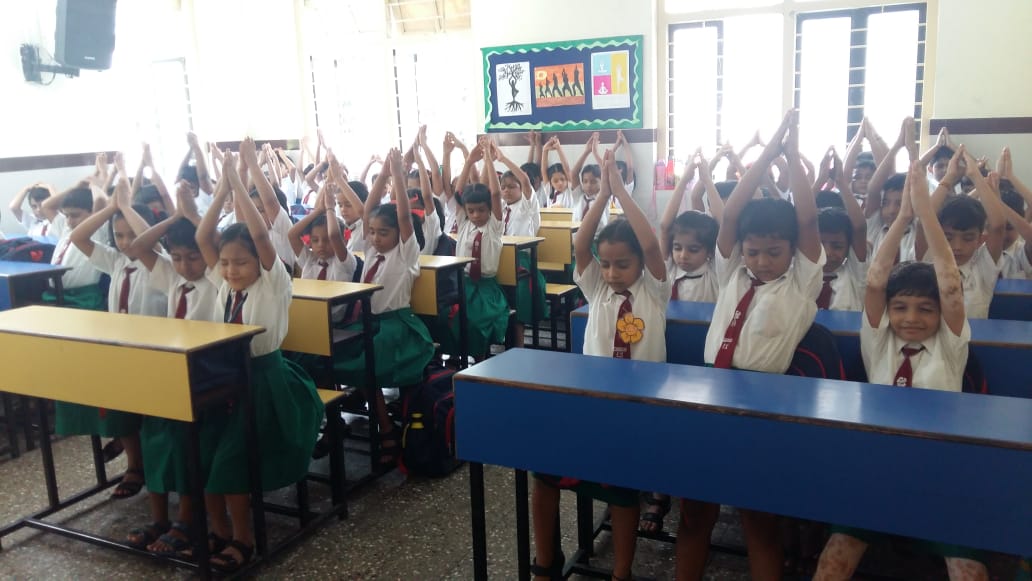 Primary class students on Yoga Day