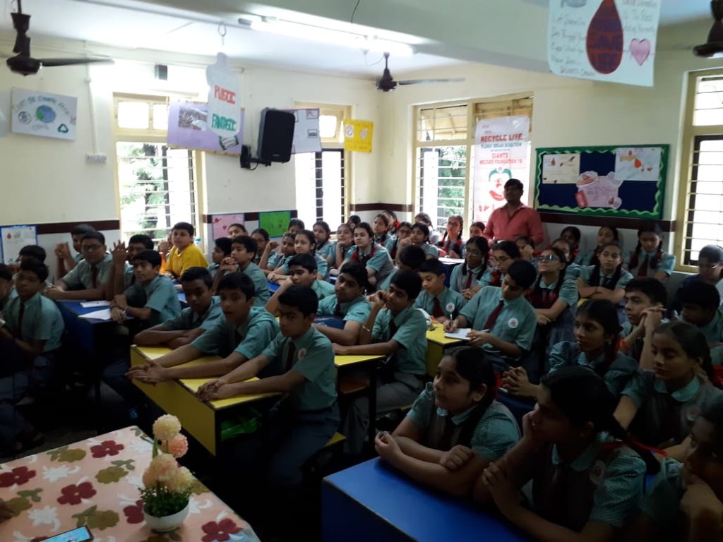 Std. IX students are all ears as they learn new facts about donation at Sharon School Mulund