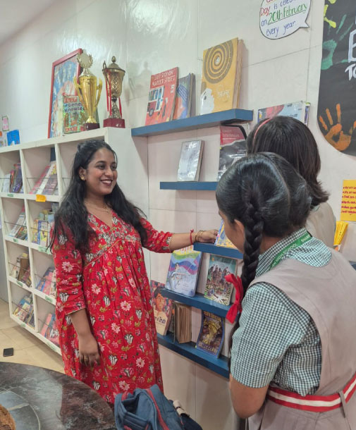 Devyani Jadhav introducing the Books at Sharon School Library