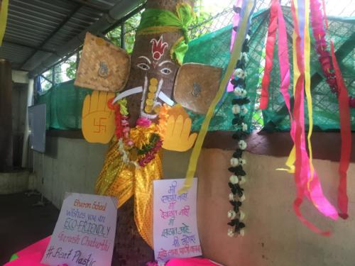 An eco-friendly Ganpati made by Sharon Teachers and Students